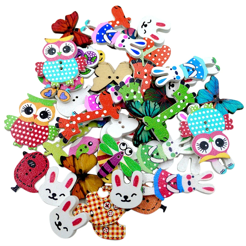 50 шт микс Мультяшные деревянные кнопки для Вязание Scrapbooking Украшения | Дом и сад