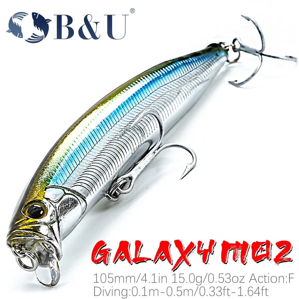 

B&U JERK MINNOW 100F 15g Hot Model Fishing Lure Hard Bait Wobbler For Bass Pike Minnow Quality Professional Depth0.1-0.5m