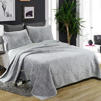 winter velvet bedspread on the bed quilt set 3pc double blanket embroidered bed cover pillowcase king size solid cotton coverlet