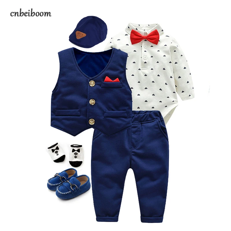 6 piece/lot Newborn Baby Boys Clothes Cotton Infant long sleeve rompers vest pant gentleman suits Boys birthday Clothing set