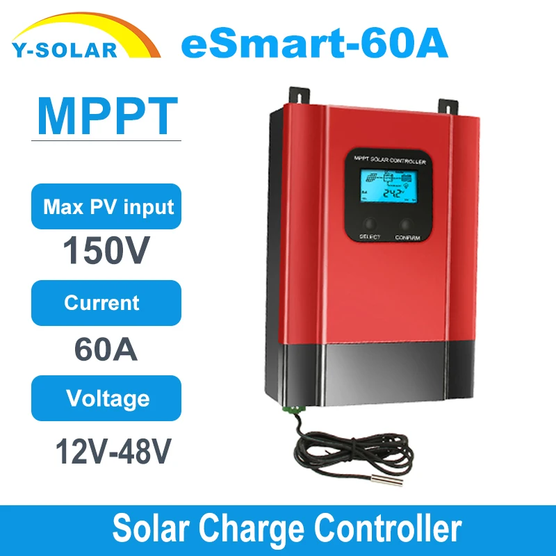 Controlador de carga Solar MPPT 60A, 12V, 24V, 36V, 48V, regulador de carga de batería de Panel Solar eSmart3-60A con pantalla de luz trasera RS485