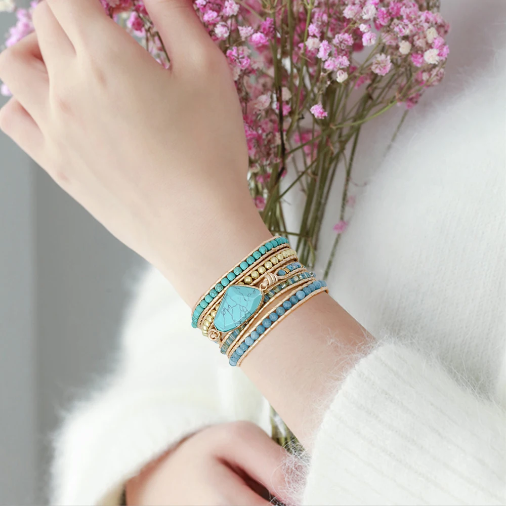 

Plumiss Natural and Mineral Stones Wrap Bracelet Protective Decemember Birthstone Third Eye Chakra Bracelets Jewelry for Women