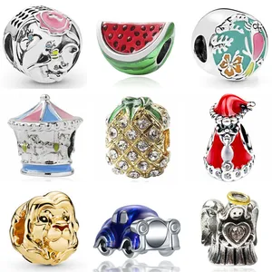 Высококачественный эмалированный автомобиль, арбуз, робот-карусель, ананас, хрустальные бусины, подходят для оригинальных шармов Pandora, браслеты для женщин, сделай сам