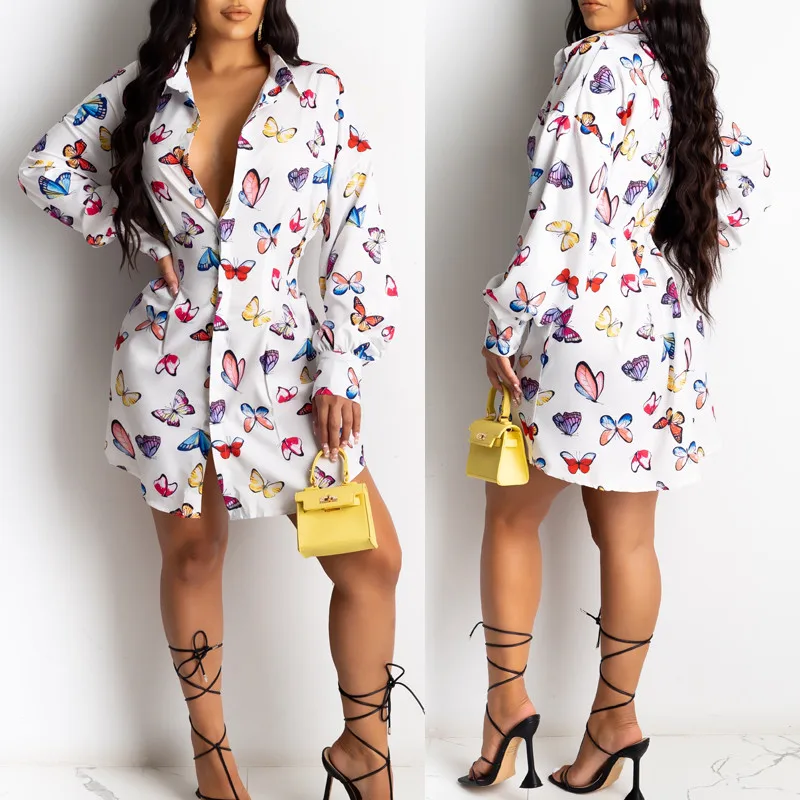 

Women Butterfly Print Blouse 2021 Fashion Spring Autumn Button Casual Long Sleeve Shirt Ladies Office Work Top Shirts Streetwear