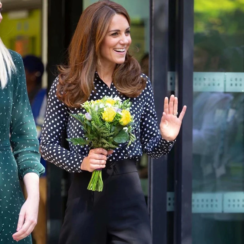 Kate Middleton весна/лето новая рубашка в горошек с длинным рукавом однобортный широкие