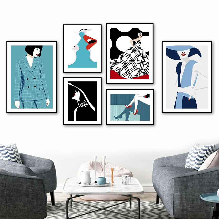 

Fashion Girl Kiss Catwalk High Heels Salon Wall Art Canvas Painting Nordic Posters And Print Pictures For Living Room Home Decor