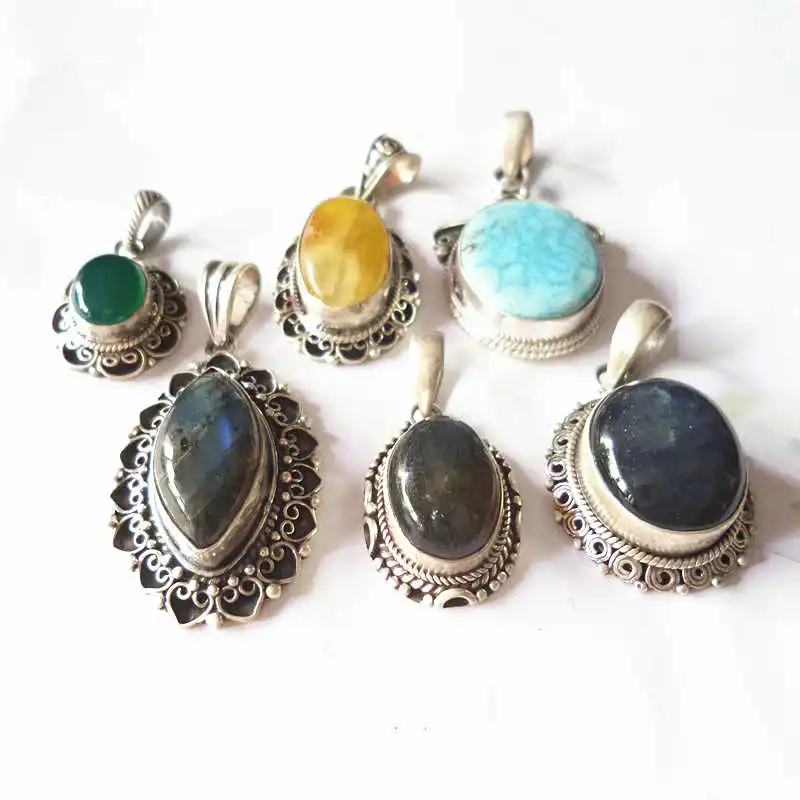 Непальская рука 925 серебряные ювелирные изделия инкрустированные натуральным