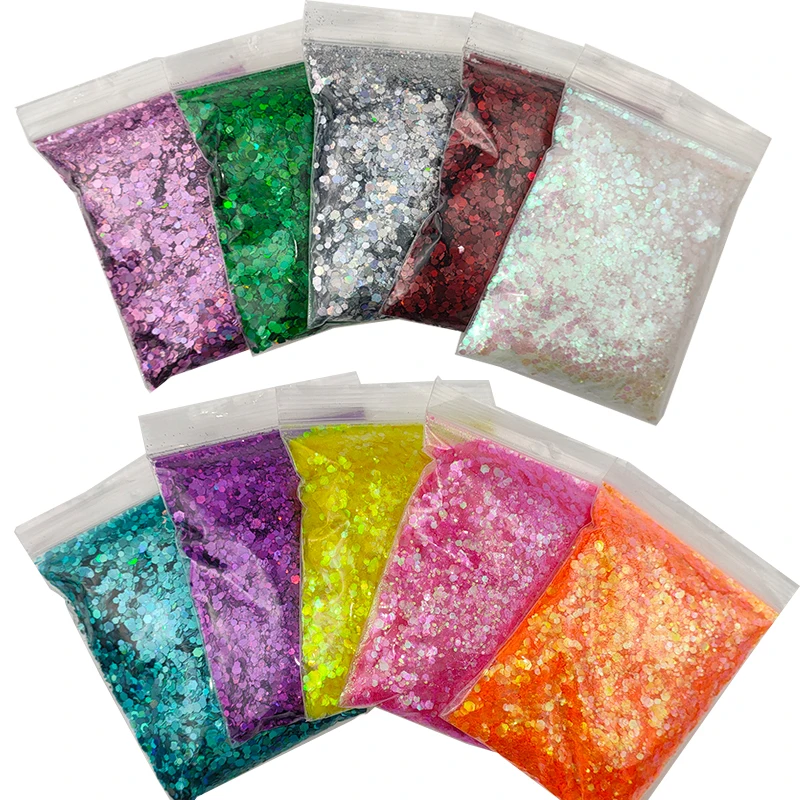 

50G/Bag Holographic Mixed Hexagon Shape Sequins Super Guliter Mixed Size Flakes Sequin Powder For Manicure Nail Art Design