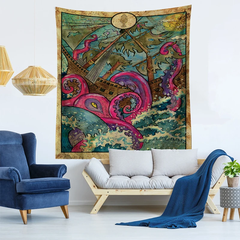 Старинный винтажный гобелен с карточками Таро ведьмахство астрология звезда