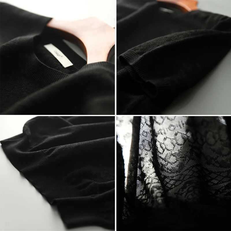 

Elegant Short Sleeve Lace Knitted T-Shirt Women Fashion Hollow Out Thin Knitwear Tops 2021 Summer Lady Jacquard Tees Female