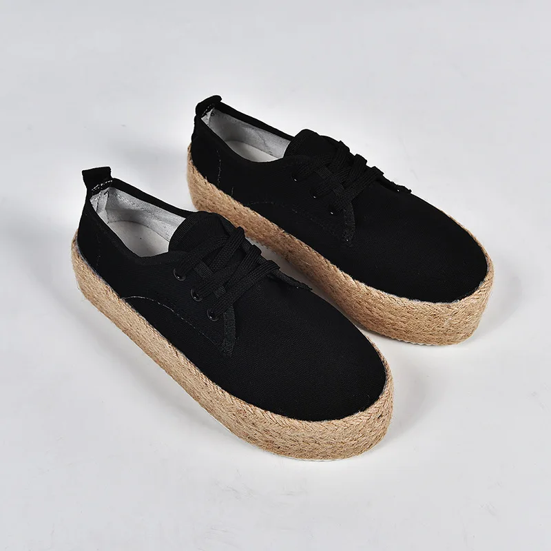 Женские эспадрильи на платформе Обувь плоской подошве для девочек Лоферы из