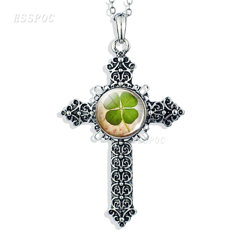 Четыре листа клевера Ирландия крест ожерелье Lucky Shamrock бижутерия со стеклянными
