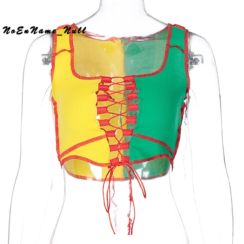 

Sexy hollow out camisole women Ribbed knitting crop tops Y2k summer fashion club party wear tank tops bandage vest female tee