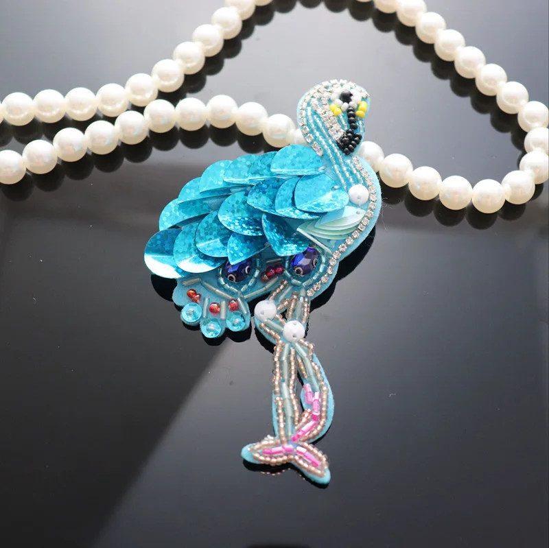 1 шт. хорошего качества Фламинго нашивки со стразами и бисером ручной работы