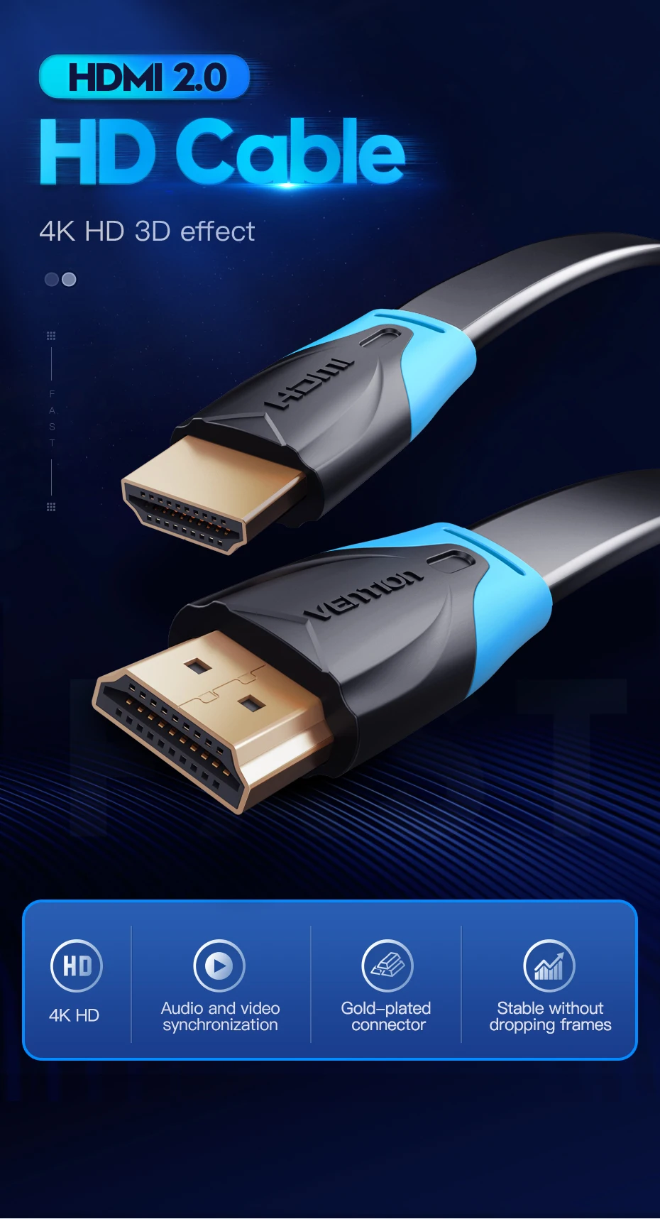 Vention Кабель HDMI 2,0 v 1 м 2 м 3 м 5 м 10 м супер Скорость 4K HDMI 2,0 кабель 3D 60 Гц для HDTV ЖК-дисплей проектор Ноутбук PS3 Кабель HDMI 2,0