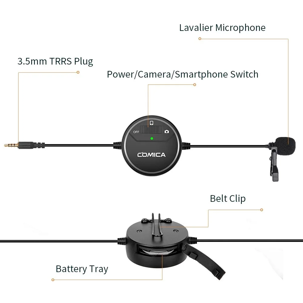 

COMICA SIG.LAV V03 Omni-Directional Lavalier Microphone 3.5mm Real-Time Monitor For Gopro Smartphone Camera Camcorder