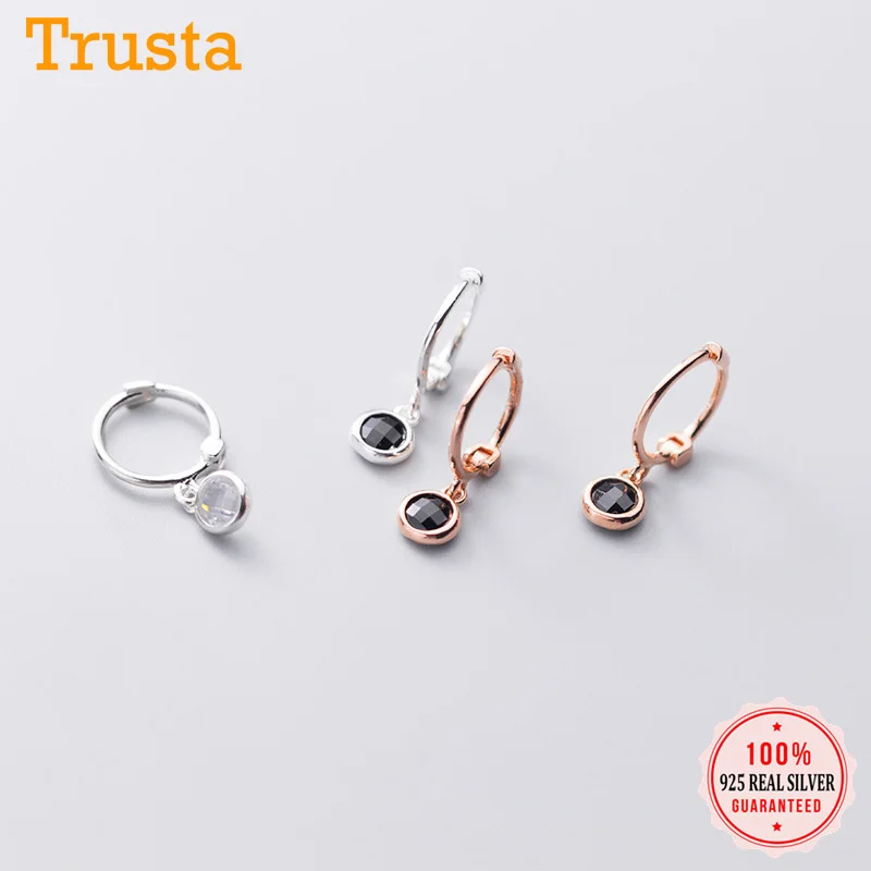 Trustdavis подлинные 925 Стерлинговое Серебро Милые Круглые Капли воды белые черные CZ