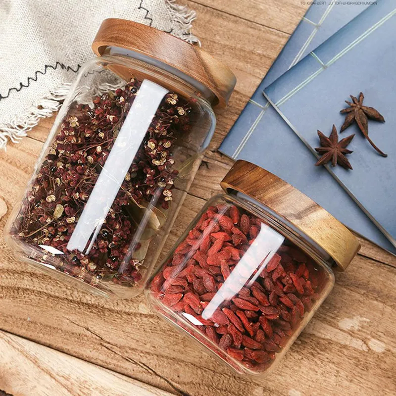 Стеклянная бутылка Бамбуковая крышка герметичный стеклянный контейнер