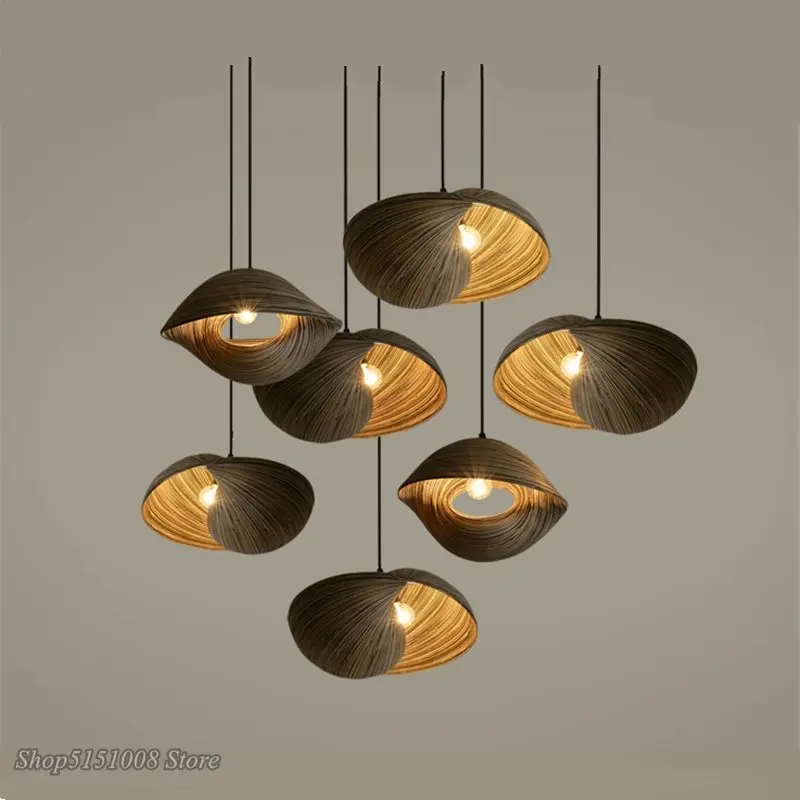 Бамбуковая плетеная Подвеска из морской раковины лампа для столовой гостиной