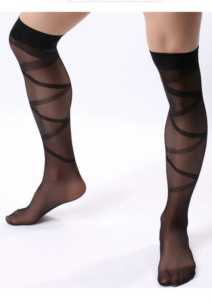 Мужские длинные чулки с перекрестными ремешками прозрачные тонкие мужские носки