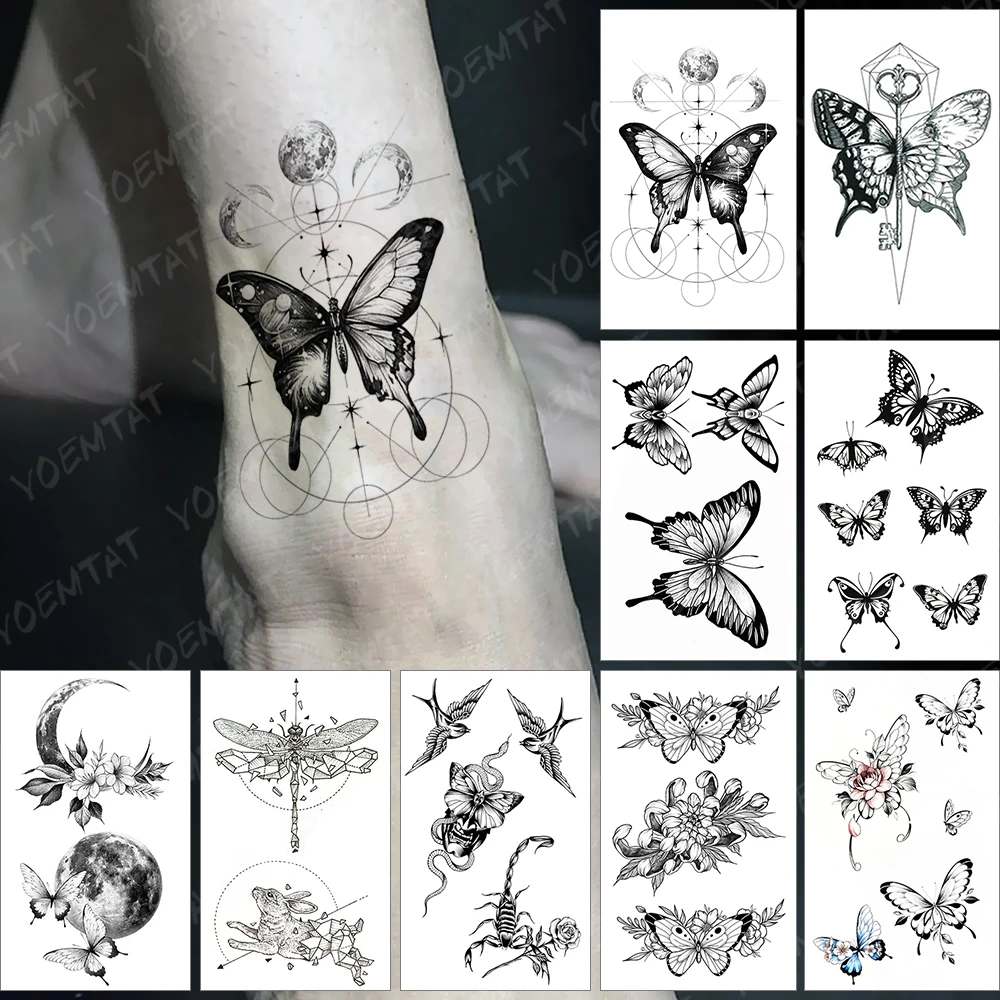 

Waterproof Temporary Tattoo Sticker Geometric Linear Moon Butterfly Wing Tatto Ankle Arm Flash Tatoo Woman Man Child Tattoos