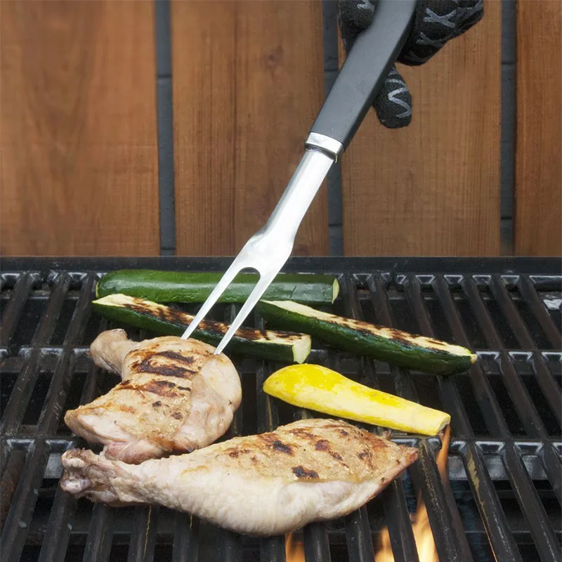 Вилка из нержавеющей стали для барбекю Длинная черная вилка мяса 18 дюймов