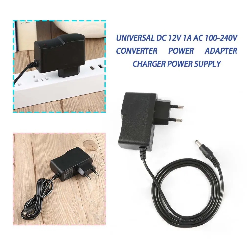 Hot New Universal DC 12V 1A AC 100-240V Converter Adapter Charger Power Supply EU Plug Portable Travel Wall Black | Лампы и освещение