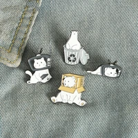 polar bear cat enamel pin cartoon brooches women recyclable bin television paper box lapel pins badge animal jewelry wholesale