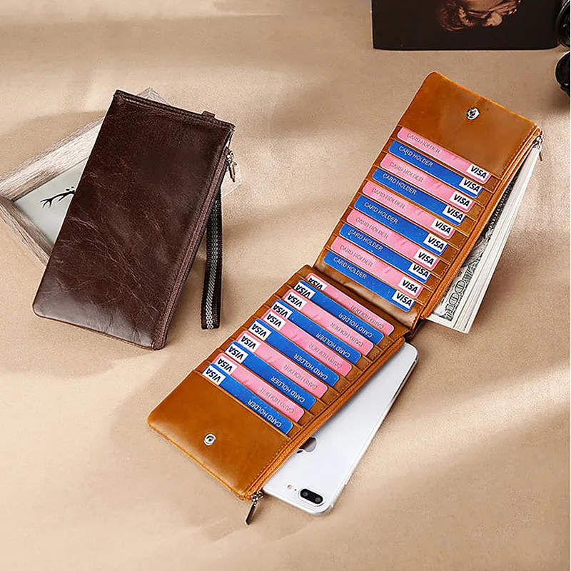 Роскошный брендовый Мужской Длинный кошелек винтажный из натуральной кожи