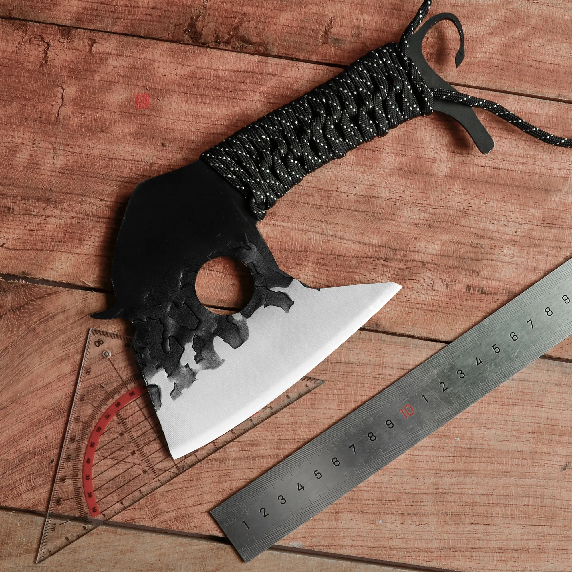 

XYj Stainless Steel 5 Inch Mad Bull Knife Kitchen Axe Knife Sharp Cleaver Chopping Knife Rope Tied Handle Outdoor Survival Tool