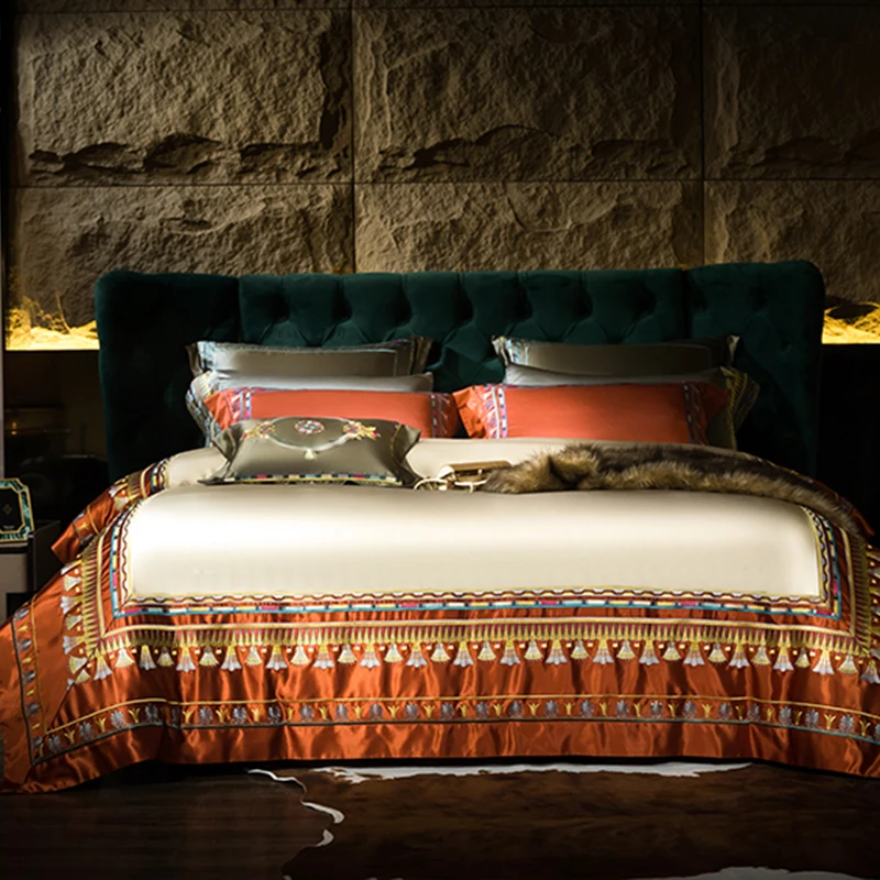 

2021 роскошный комплект постельного белья с наволочкой, наборы пододеяльников, шелковое постельное белье, простыня, двуспальное и двуспально...