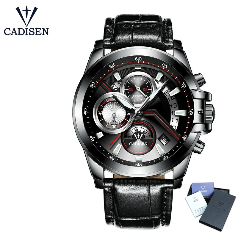 Black Leather Box CADISEN Горячие мужские часы Новая мода армейский бренд Роскошные Спортивные Повседневные водонепроницаемые мужские наручные часы кварцевые из нержавеющей стали мужские наручные часы - Цвет: Black Leather Box