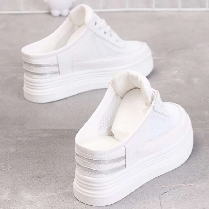 Женские кроссовки на каблуке 8 см белые/Серебристые шлепанцы размер 34 40 Новинка