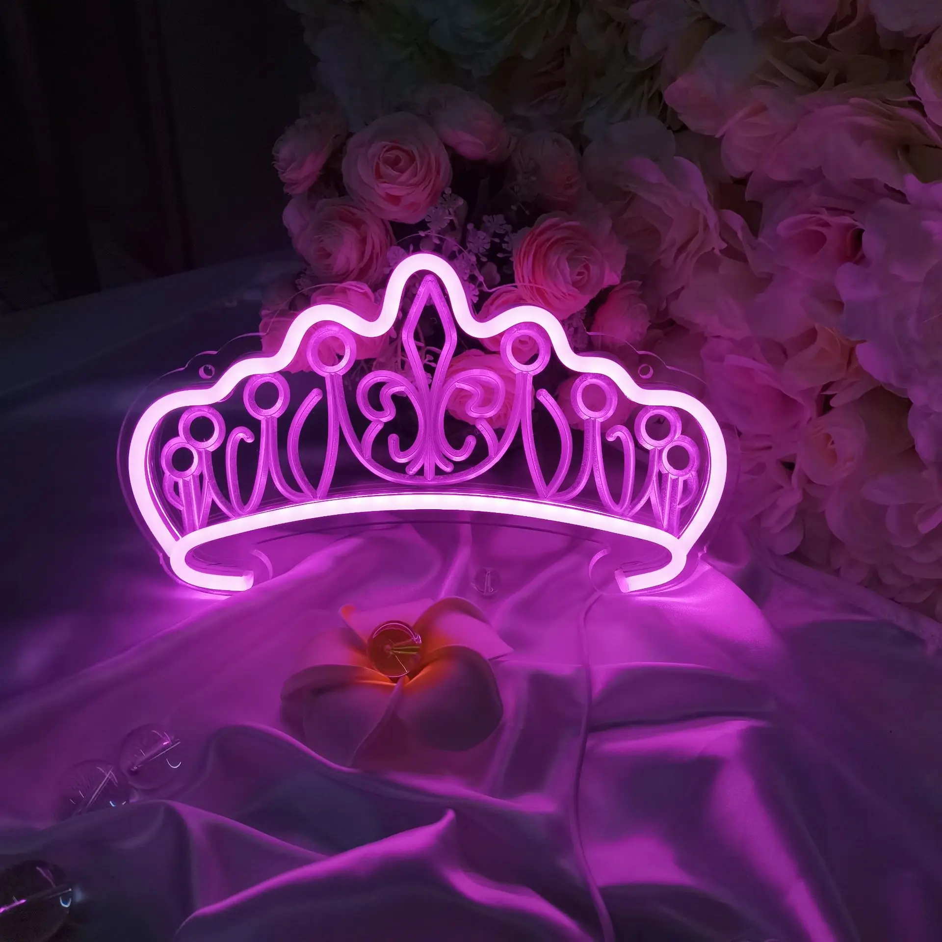 Неоновая вывеска в форме короны вечерние ничный настенный светильник с питанием