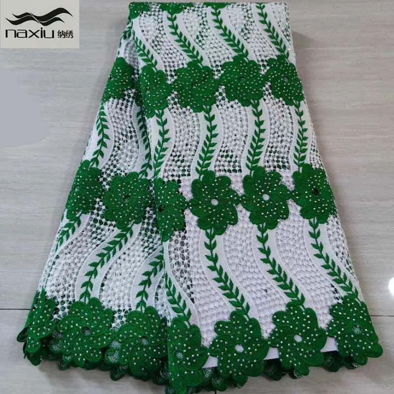 

Madison зеленая белая африканская кружевная ткань 2020 высококачественные кружева с отверстиями гипюр шнур водорастворимое кружево для свадебн...