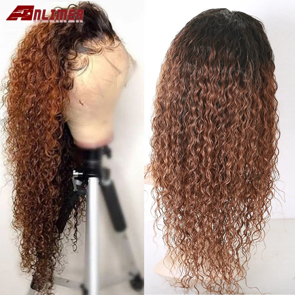 Anlimer Ombre T1b/30 вьющиеся бразильские волосы Remy цвет кружева спереди человеческие