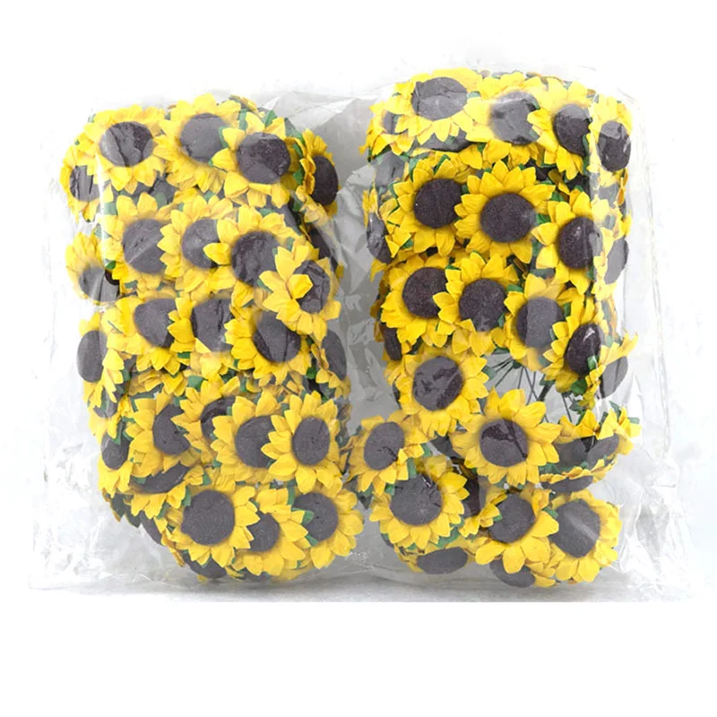 

100pcs/lot Artificial Flower Mini Cute Paper Sunflower Handmade For Wedding Decoration DIY Wreath Gift Fake Flowers