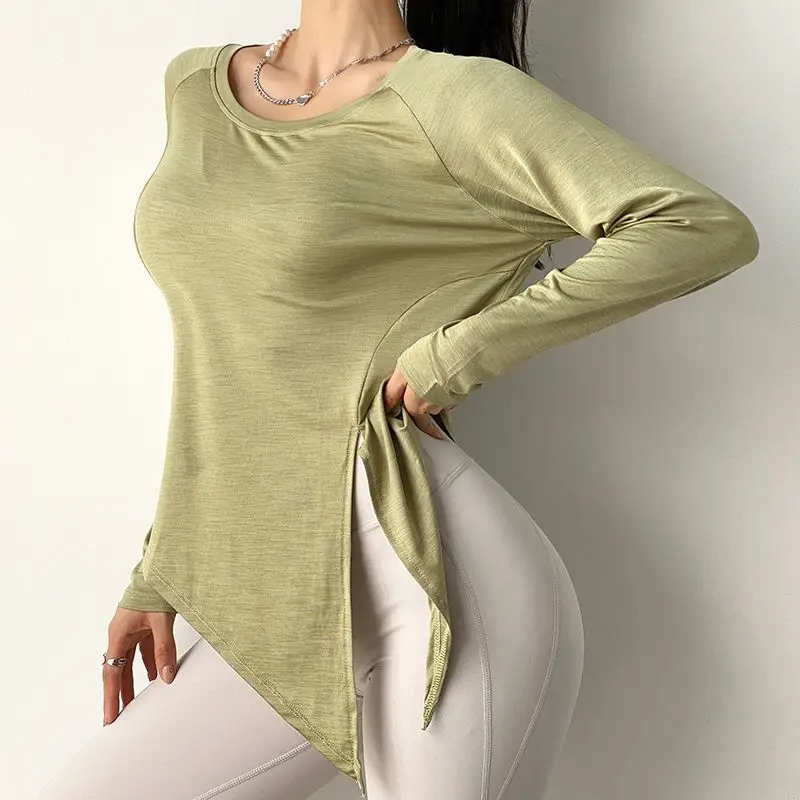 

Women Sports Blouses Loose Covering Meat Slimming Yoga Wear Running Long-Sleeved T-Shirts Autumn Quick-Drying Fitness Clothes