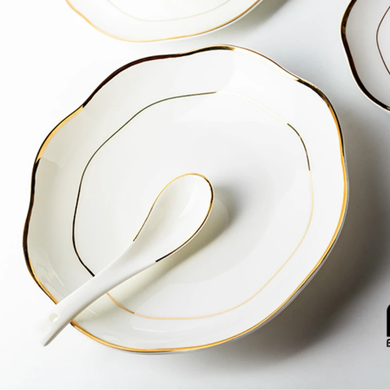 Креативная миска из костяного фарфора в стиле Пномпень тарелки белый набор