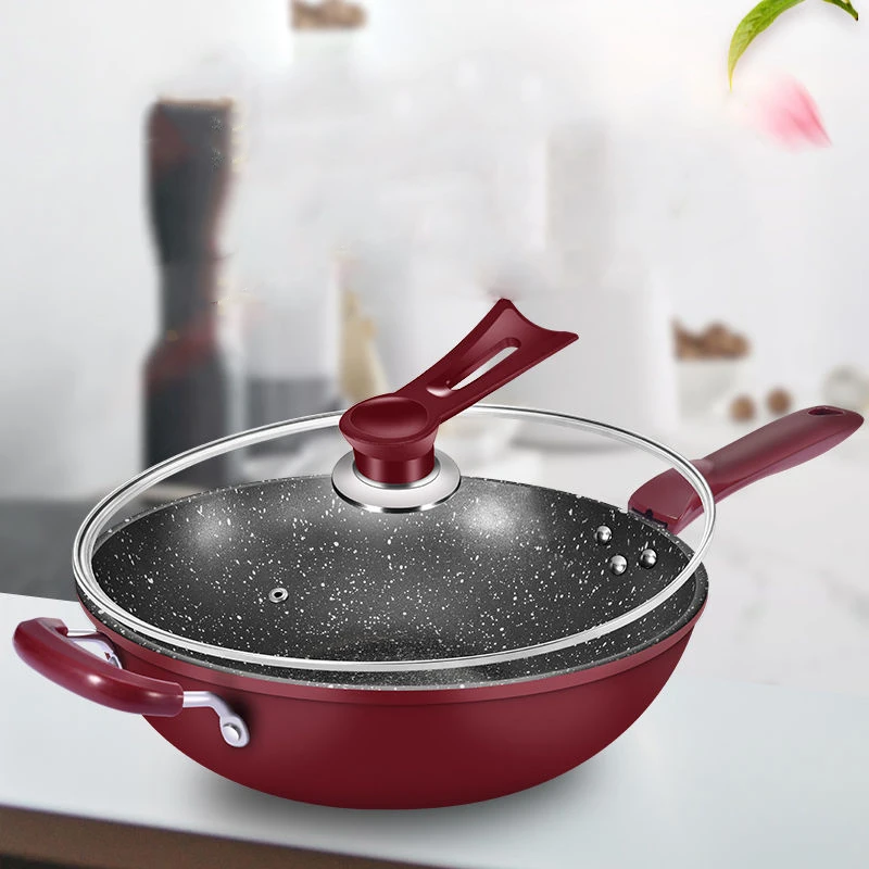 

Wok Non-stick Pan Less Oil Smoke Cooker Gas Stove Flat Bottom Cooking Pot Hotpot Non Stick Pan Cooking Pan Kitchen Pot Cooking