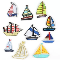 10 pcs cartoon sailboat navigator applique embroidery sticker ironing patch diy bag sewing children clothes badges decorate