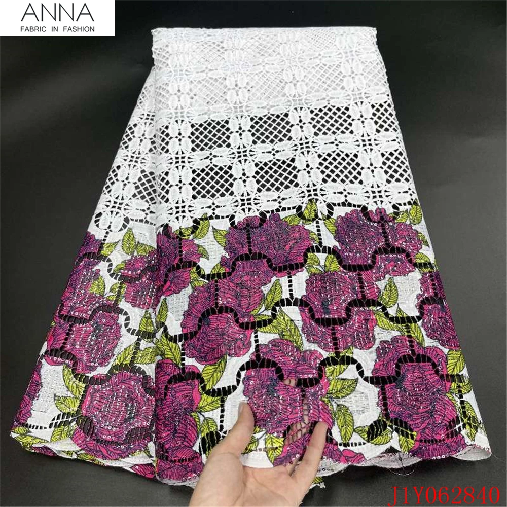 

Anna french sequin lace water soluble fabric latest african cord lace embroidered nigerian mesh fabric for wedding party sewing