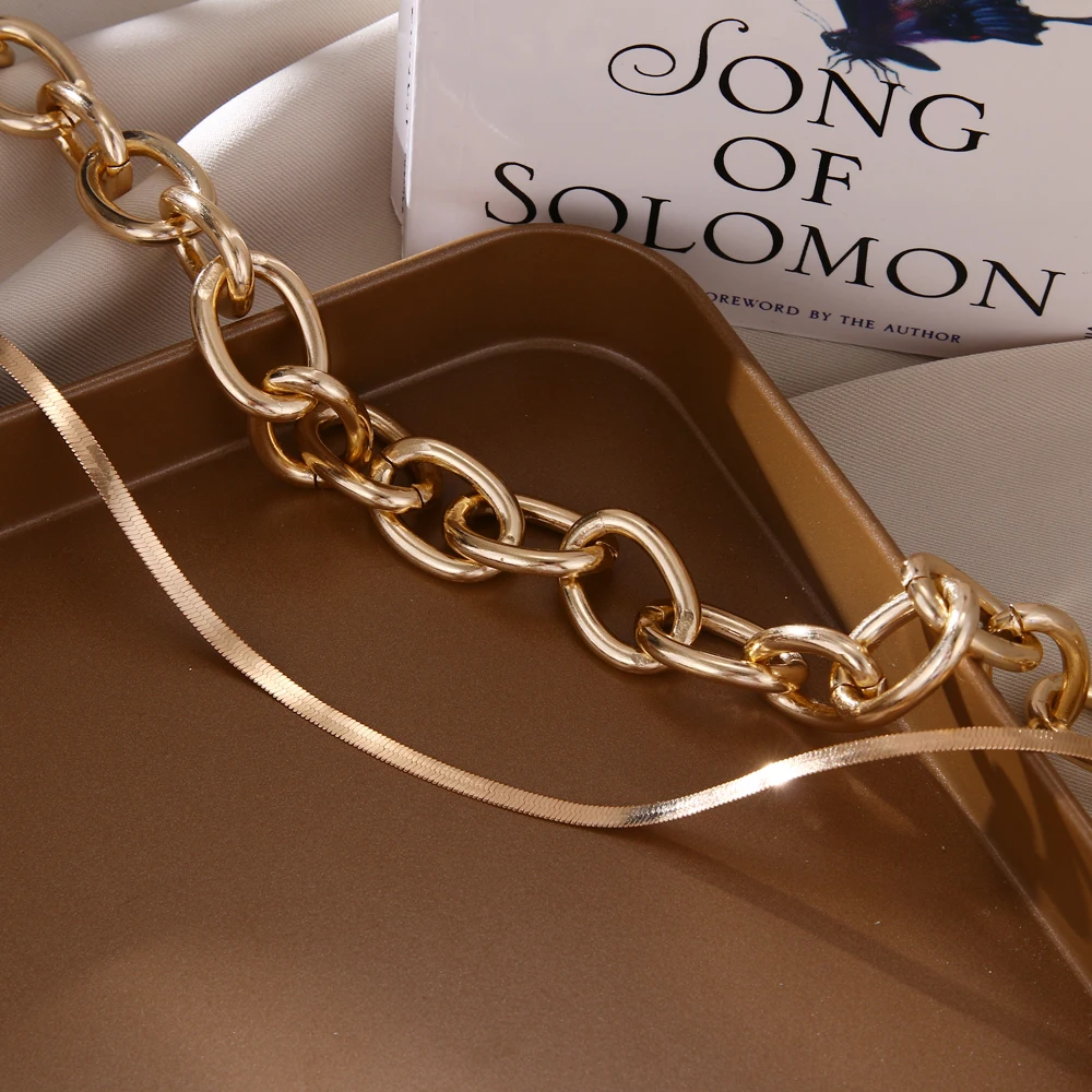 

EN Punk Big Thick Chain Choker Necklace For Women Hiphop Multilayer Snake Chain Link Necklaces Statement Jewelry Gift