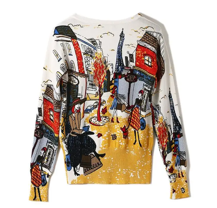 Новинка Женский пуловер с принтом свитер длинное дизайнерское платье-свитер