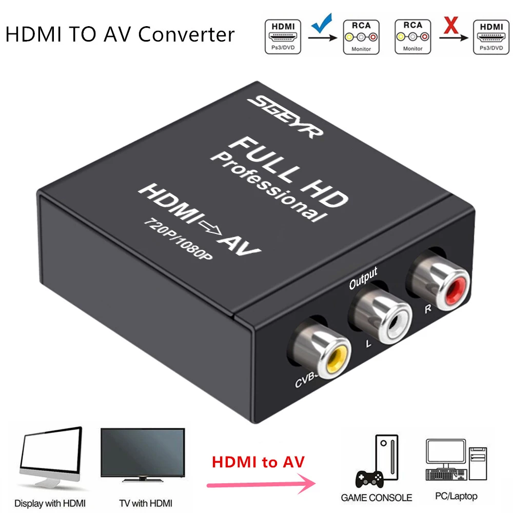 

HDMI to AV RCA CVSB L/R Video 1080P Scaler Converter Box Metal Video Composite HDMI2AV Adapter Support NTSC PAL