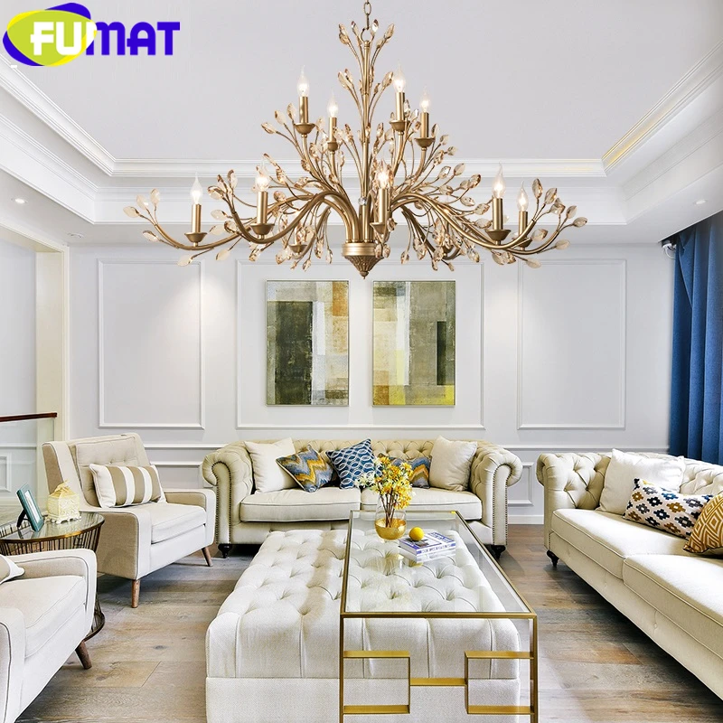 

FUMAT Amber Transparent Crystal K9 Chandeliers Antlers Amarical French Candle Pendant Lamps Multi Heads Hanging Light Fixture