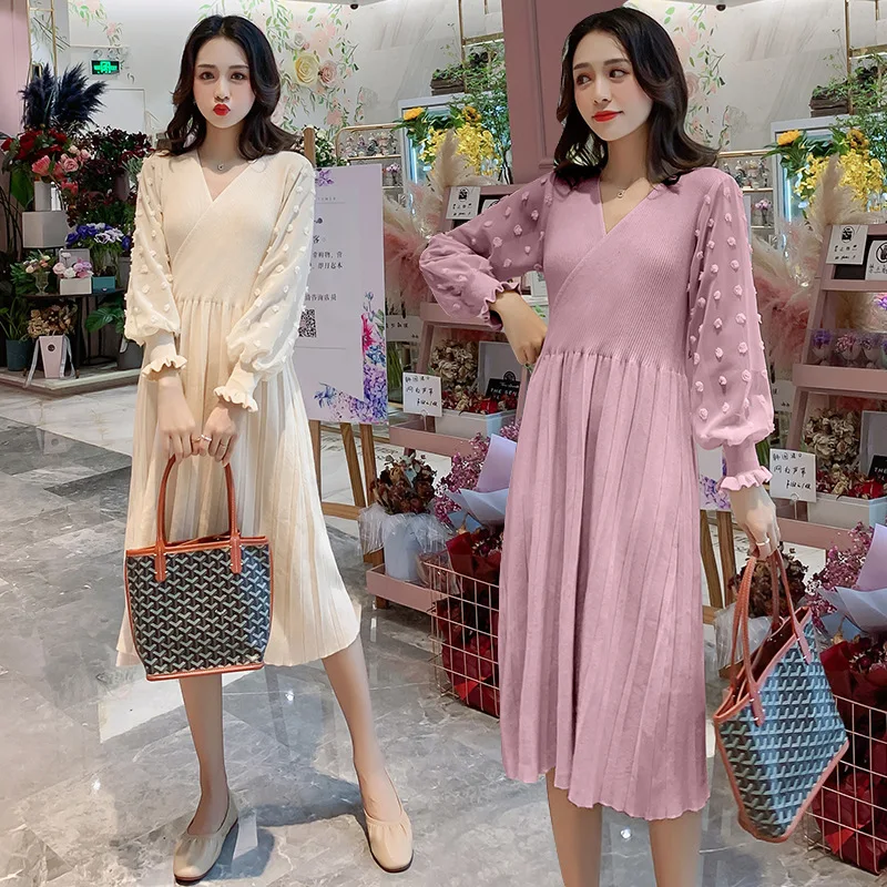 Одежда для беременных зимнее платье Плиссированное осеннее модное платье-свитер