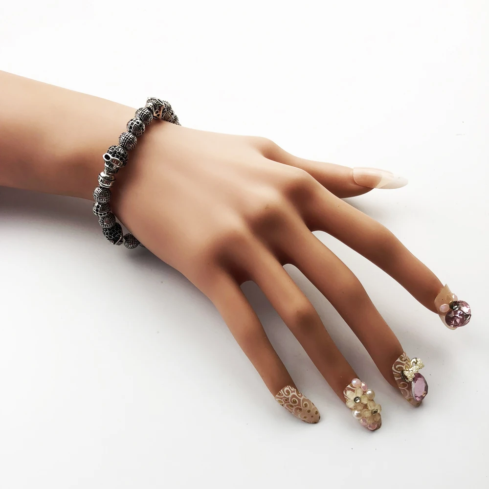

8mm Width Silver Plated CZ Skulls Beads Cross Beads Bracelets, Fashion Thomas Style Bracelet Ts Jewelry Gift For Women Men