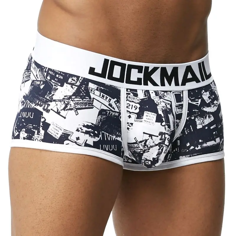 Бренд JOCKMAIL, мужские боксеры, хлопковое сексуальное мужское нижнее белье, боксеры с u-образной выпуклой сумкой, трусы с принтом листьев, Сетчатое дышащее нижнее белье для геев