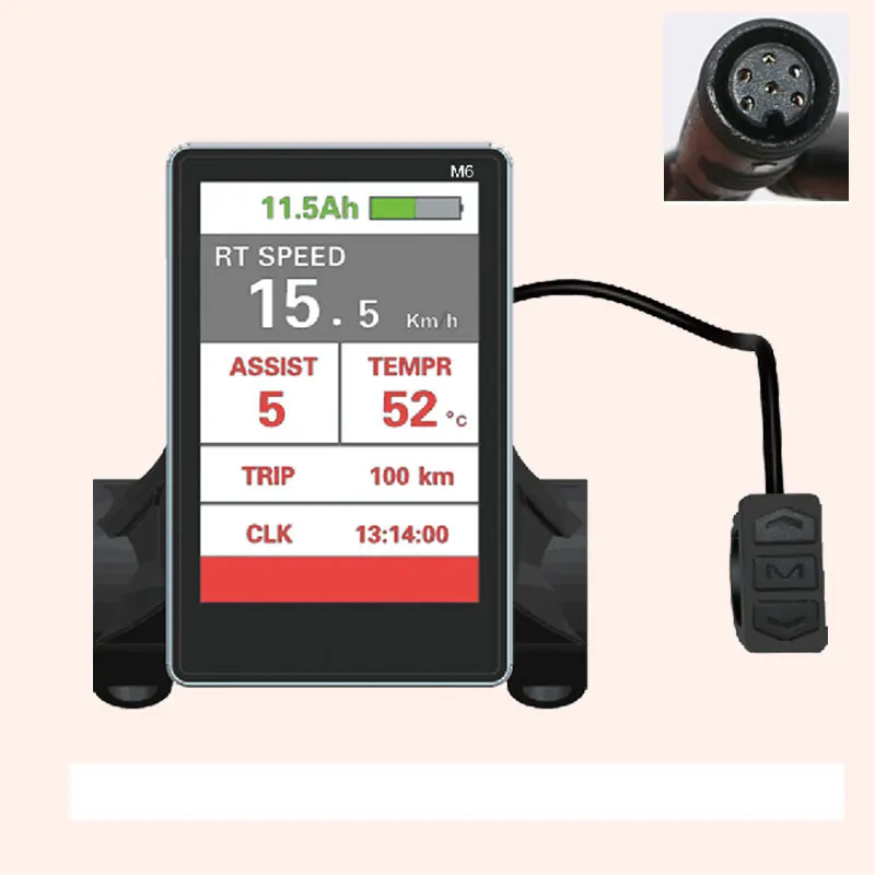 24V waterproof 6P Горячая тип большой цветной экран ЖК-дисплей для Ebike, скутер, электрический велосипед - Цвет: 24V waterproof 6P